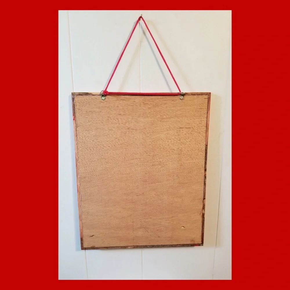 Vintage Red Painted Flames Hanging Mirror in Wood Frame rocker biker bar